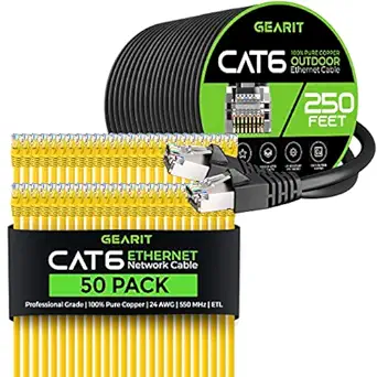 GearIT 50Pack 1ft Cat6 Ethernet Cable &amp; 250ft Cat6 Cable - £208.53 GBP