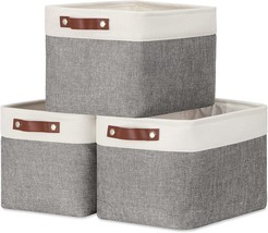 Dullemelo Storage Baskets For Organizing, Rectangular Fabric, White And Grey). - £31.96 GBP