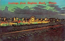 Daytona Beach FL-BOARDWALK-FERRIS WHEEL-AMUSEMENT PARK~1966 Greetings Postcard - £10.58 GBP