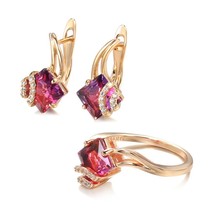 Hot Square Red Natural Zircon Ring Earrings Sets 585 Rose Gold Dangle Earrings f - £11.35 GBP