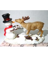 Lemax Snowman Deer Snacking Carrot Nose Figurine Coventry Cove Collection - £19.83 GBP