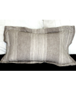 Restoration Hardware Striped Lumbar Pillow Cover Taupe 14&quot;x22” Down Inse... - $32.37