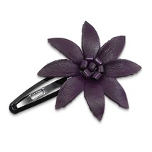 Trendy Purple Genuine Leather Lily Flower Barrette Hair Clip - $11.87