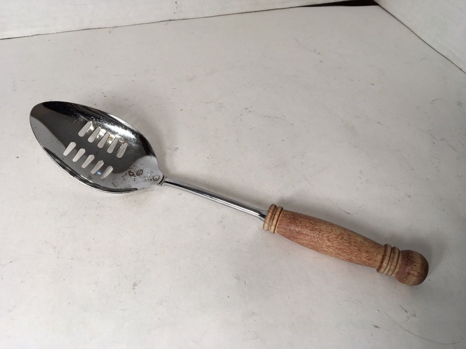 Vintage EKCO  Slotted Spoon With Wood Handle 12" - $12.00