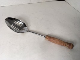 Vintage EKCO  Slotted Spoon With Wood Handle 12&quot; - £9.39 GBP