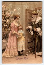 Santa Claus Father Christmas Postcard Old World Victorian Tree Candles Tinsel - £42.59 GBP