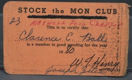 Vintage 1980 Stock The Mon Club Chapter Membership Card - £27.35 GBP