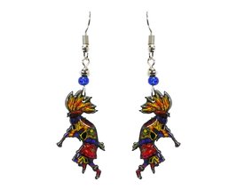 Tribal Pattern Kokopelli Graphic Dangle Earrings - Womens Fashion Handmade Jewel - $17.81