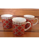 Set of 3 Red Floral Holiday Christmas Style Harry &amp; David Porcelain Coff... - £29.13 GBP