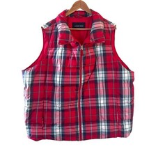 Lands End Down Puffer Vest Women 3X 24W 26W Full Zip Red Plaid Outdoors ... - $29.02