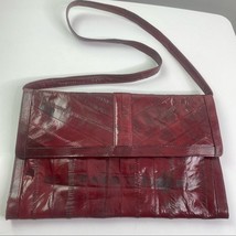 Vintage 1980&#39;s Genuine Eel Skin Purse Handbag Maroon Shoulder Bag Clutch Purse - £28.04 GBP
