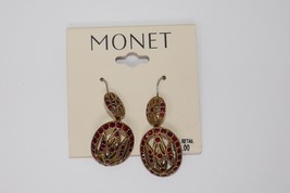 Monet Gold Tone Ruby Red Crystal Dangle Earrings - £15.72 GBP