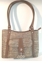 Paris France brown Logo material tote handbag purse travel souvenir silver - $14.38