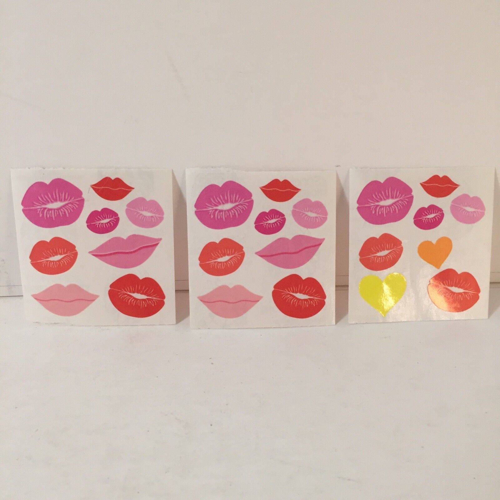 24 Vintage Sandylion Lips & Heart Stickers Light Pink Dark Pink Red 1980's Kiss - $23.64