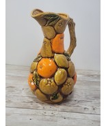 vintage Majolica Pitcher tropical w orange lemon-Japan-Inarco MCM Citrus... - $27.34 CAD