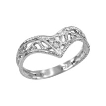 925 Sterling Silver Handcrafted Fine Women&#39;s Cutout Filigree Chevron CZ Ring - £31.31 GBP