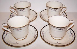 STUNNING SET OF 4 GORHAM FINE CHINA MANHATTAN FOOTED CUPS &amp; SAUCERS - £33.26 GBP