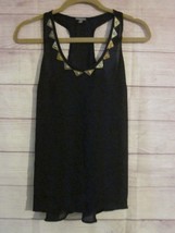Charlotte Russe  Sheer Tank Top Small XSmall Solid  Black Lion Brass Acc... - £7.05 GBP