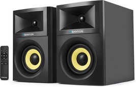 Sw205 80W 4” Powered Bookshelf Speakers With Wooden Cabinet -, Pair, Black - £130.71 GBP