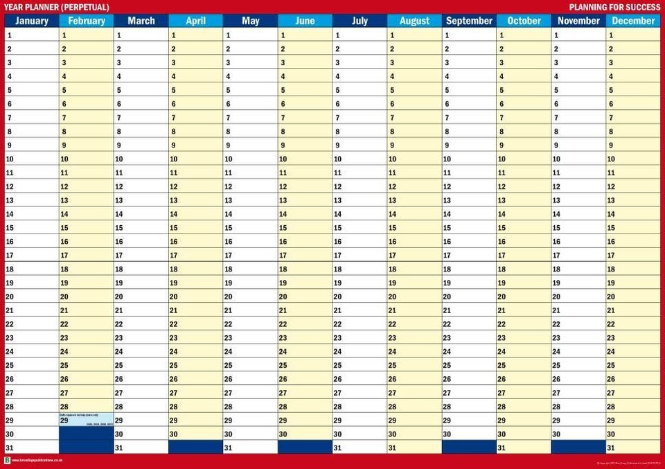 Perpetual Year Planner Calendar Office Glossy Poster A2 59cm x 42cm BLPA... - $7.79