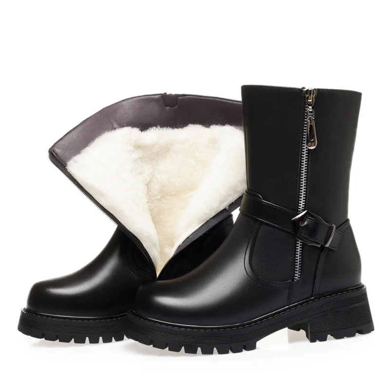 Fashion Big Size 42 43 Women Shearling Boots Winter Natural Wool Genuine Leather - £111.08 GBP