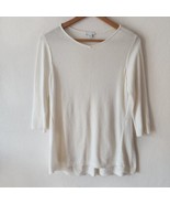J Jill Sweater Waffle Knit 3/4 Sleeve Cream Women&#39;s Cotton Blend XSP V Neck - $30.08 CAD