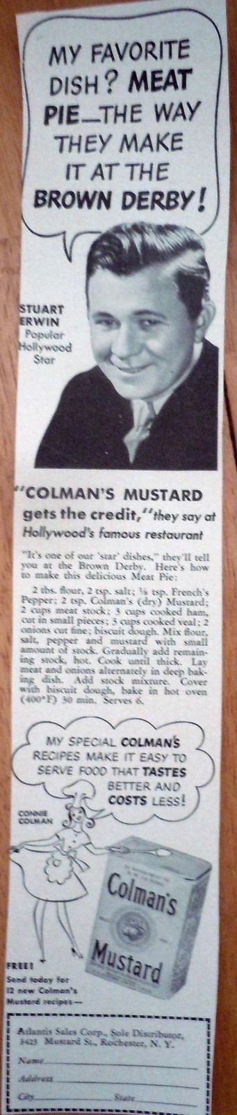 Colman’s Mustard Stuart Erwin Magazine Advertising Print Ad Art 1940s - $3.99