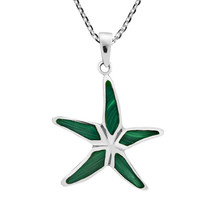 Charming Stella Maris Green Malachite Sterling Silver Starfish Necklace - £17.51 GBP