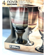 New Old Stock Libbey Nova Brown Water Goblet Wine Glass Smokey Set Of 4 ... - $417.81 MXN