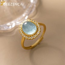 Trendy Vintage 925 Sterling Silver Gold Plated Blue Aquamarine Rings Fine Jewelr - £41.80 GBP