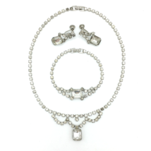 BLINGY vintage diamanté rhinestone set - necklace bracelet screw-back ea... - £19.66 GBP