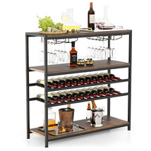 5-tier Wine Rack Table with Glasses Holder - Color: Rustic Brown - $138.49