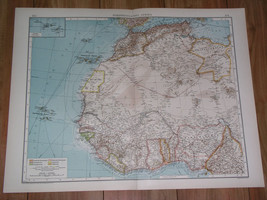 1911 Antique Map Of Western Africa Sahara Nigeria Morocco Senegal Canary Azores - £20.59 GBP