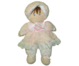 KIDS PREFERRED PINK BABY DOLL 13&quot; PLUSH STUFFED TOY BLUE EYES BROWN HAIR... - £7.07 GBP