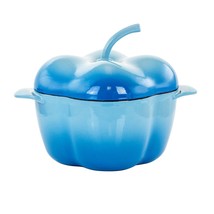 MegaChef Pepper Shaped 3 Quart Enameled Cast Iron Casserole in Blue - £56.82 GBP