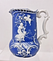 Antique Schafer and Vater Blue White Jasperware Winged Cherub Design Pit... - $64.35
