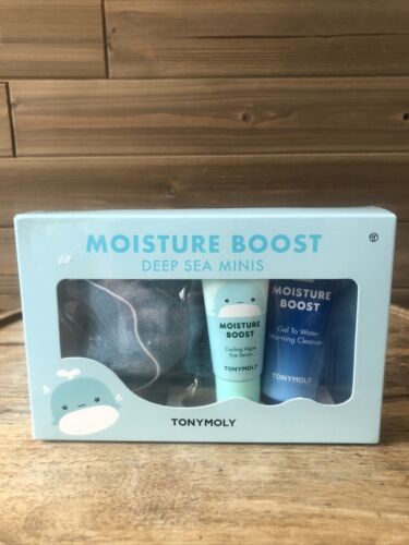 Tony Moly Moisture Boost Deep Sea Minis Set Cleanser Eye Serum Patch Konjac Puff - $18.66