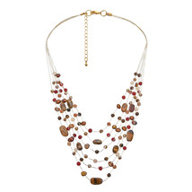 Vibrant Layers Brown Tiger&#39;s Eye and Pearl Mix Multi-Strand Statement Necklace - £24.92 GBP