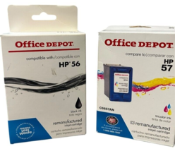 2 pcs - Office Depot Ink Cartridges - 1x HP56 black, 1x HP57 Tricolor - NEW - $14.16