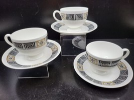 (3) Wedgwood Asia Black Cups Saucers Set Vintage Greek Key Tea Cups Engl... - £31.21 GBP