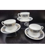 (3) Wedgwood Asia Black Cups Saucers Set Vintage Greek Key Tea Cups Engl... - £30.88 GBP