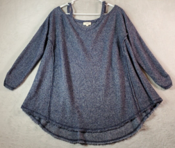 UMGEE Sweater Womens Size Large Blue Knit Cotton Cold Shoulder Sleeve Round Neck - £12.98 GBP