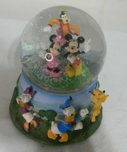 Disney Mickey and Friends Ceramic Musical Snow Globe Minnie Goofy Pluto - $49.50