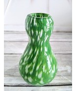 Hand Blown Art Glass Bud Vase Green White Marble Swirl Pattern  4.5” Tall - £10.61 GBP