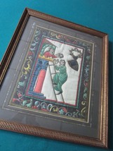 Romeo And Juliet Balcony Framed 1800s Embroidery Needle Work On Silk - £295.92 GBP