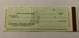 Vintage Matchbook Cover Matchcover Full Check Central Savings Bank MI #1 - £1.93 GBP