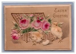 Easter Greetings Chicks Applied Felt Rose Embossed DB Postcard H27 - £4.75 GBP