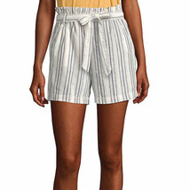 a.n.a. Women&#39;s Paperbag Waist Shorts Size Petite XL Navy Khaki Stripe Belted New - £16.86 GBP
