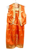 Authentic VTG 60s Asian Flair 2PC Skirt Bolero Burnt Orange Gold Silk XS - $108.90