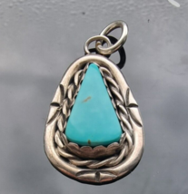 SOUTHVESTERN 925 STERLING SILVER NATURAL TURQUOISE PENDANT - £28.81 GBP